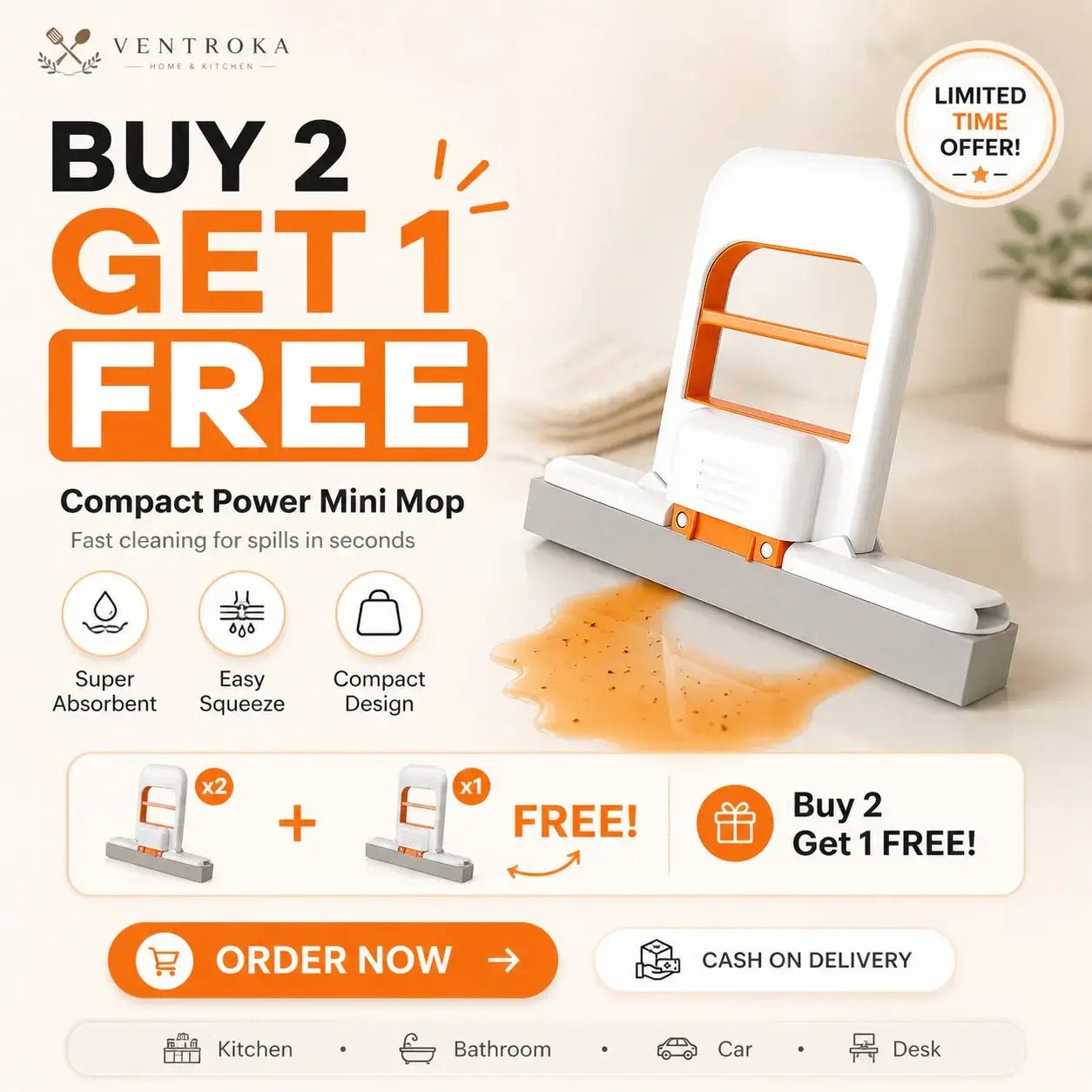 Compact Power Mini Mop for Effortless Cleaning - Ventrokahome